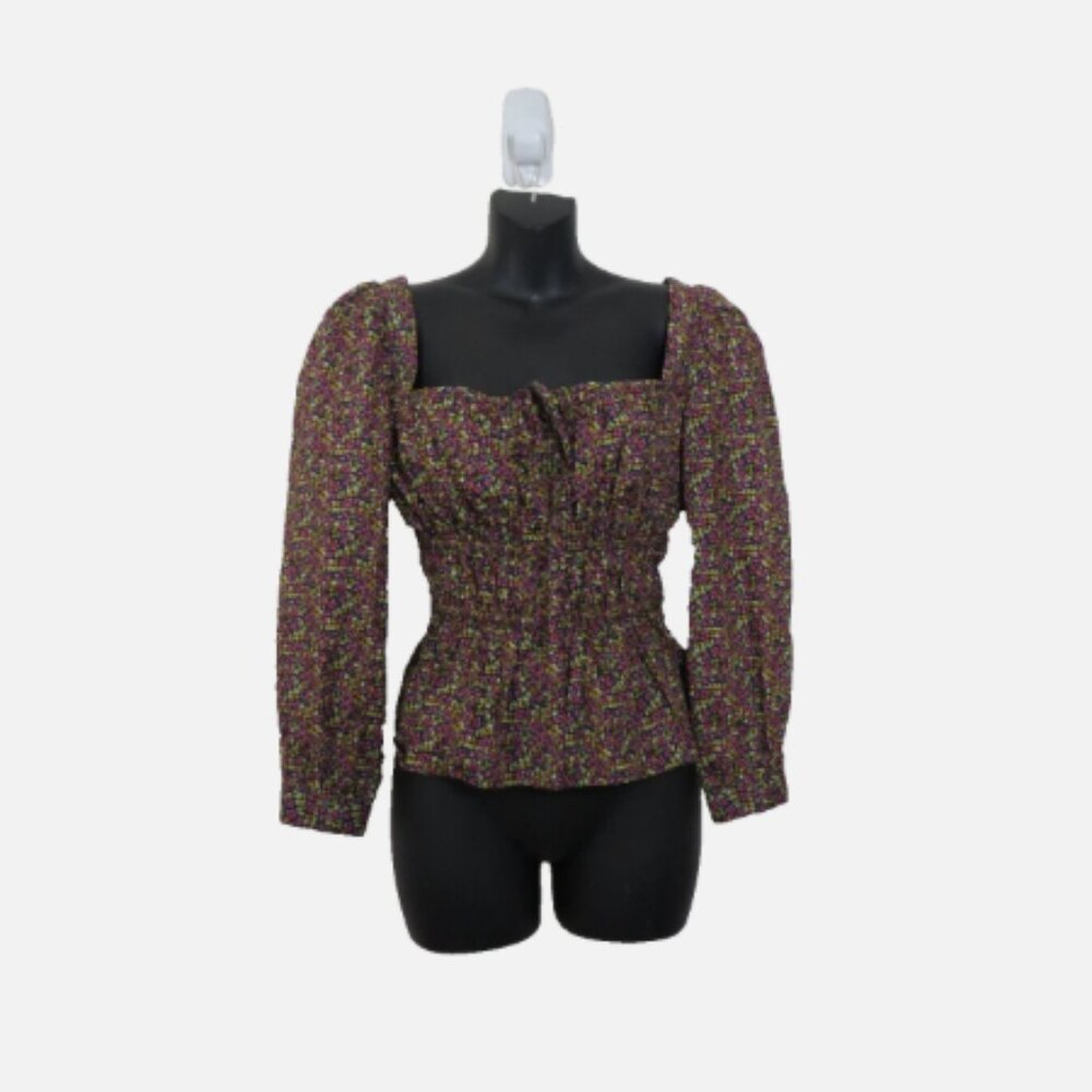 J Crew Liberty Size 0 Square Neck Cinched Smocked Busy Izzy Floral Blouse Top